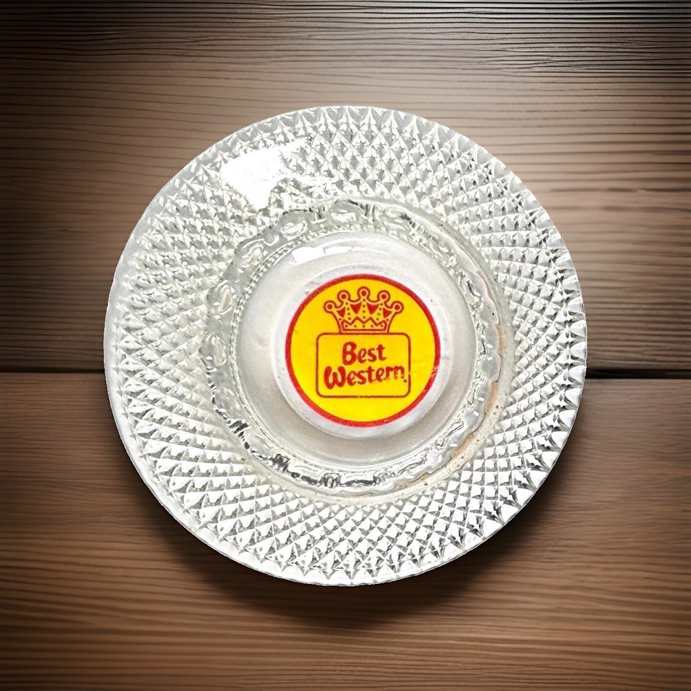 Best Western Motels Vintage Glass Ashtray Retro Gold Crown Logo Collectible